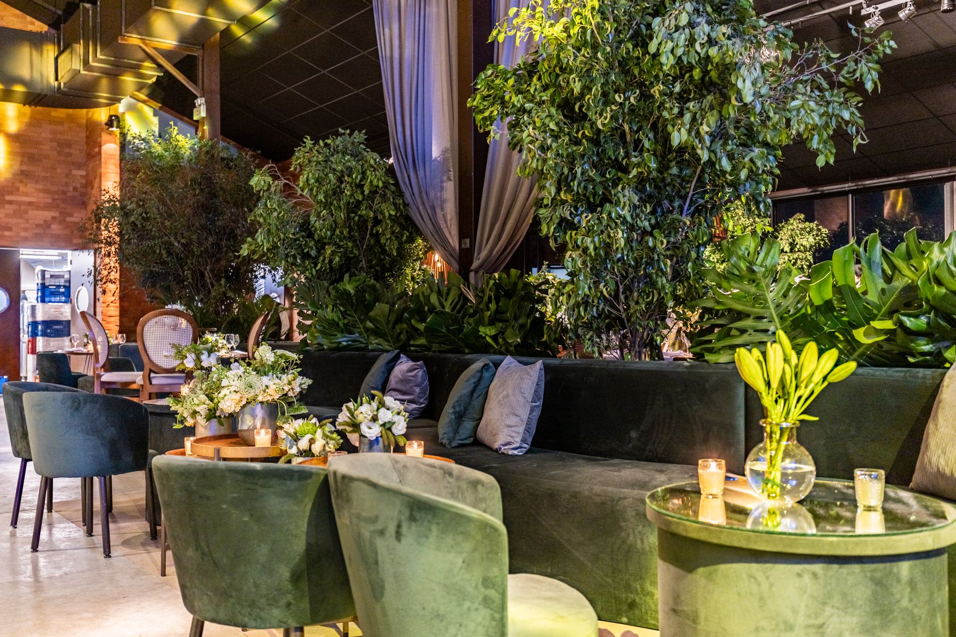 Sophisticated event venue featuring elegant seating, lush plants, and ambient lighting. — Chatroulette Evaluate: Evaluation O